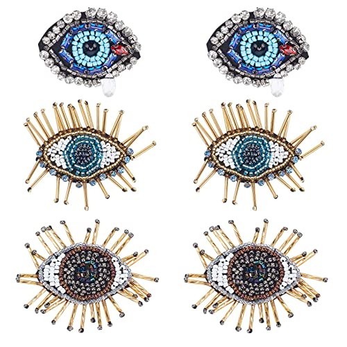 WEBEEDY 6 Stück Perlen Strass Patches Evil Eye Pailletten Perlen Applikationen Stoffapplikation Aufbügler für Jeans, Jacken, Kleidung, Scrapbooking, Handtaschen, Schuhe von WEBEEDY