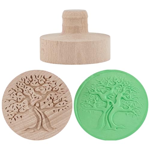 WEBEEDY 6.5cm Holz Stempel für Ton mit Baumdesign Holz Töpferwerkzeug Stempel Für Ton Runde Dekorative Briefmarken Aus Naturholz Für DIY Kreationen Tonwerkzeug von WEBEEDY