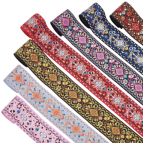 WEBEEDY 7 Farben Boho Jacquard Trim Wide Floral Embroidery Ribbon Trim Sewing Fabric Ribbon für Stirnband, Handtaschenband, Kleidung Dekoration, Geschenkverpackung, 14 Yards,4cm Breite WEBEEDY 7 Farben Boho Jacquard Trim Wide Floral Embroidery Ribbon Trim Sewing Fabric Ribbon für Stirnband, Handtaschenband, Kleidung Dekoration, Geschenkverpackung, 14 Yards,4cm Breite von WEBEEDY