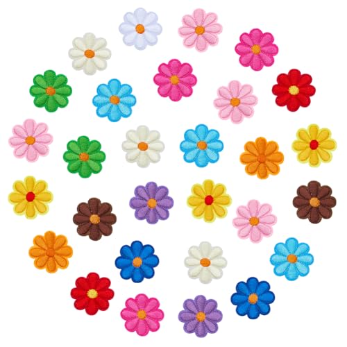WEBEEDY 72 Stück Gänseblümchen Aufnäher12 Farben Zum Aufbügeln Oder Aufnähen Bestickter Bunter Blumen Applikation DIY Dekorations Patches Für Kleidung Hut Taschen Schuhe(4.2x4.2cm) von WEBEEDY