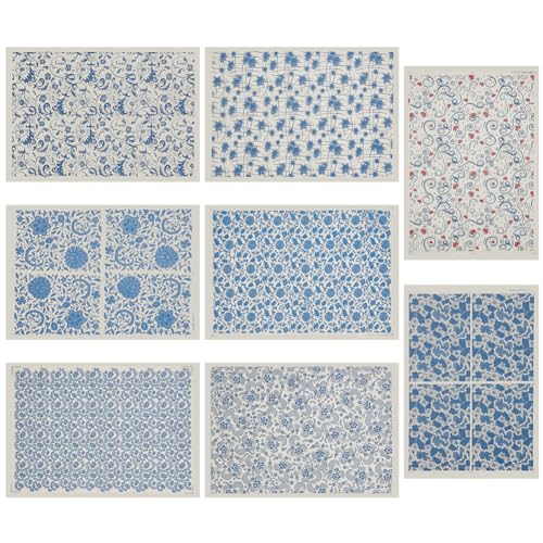 WEBEEDY 8 Arten Blume Keramik Ton Transfer Papier Keramik Abziehbild DIY Aufkleber für Töpferei, 35 x 47 cm Porzellan Glasur Unterglasur Transfers für Töpferei (blau) von WEBEEDY