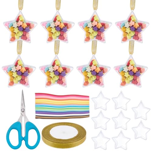 WEBEEDY 8 Sets Sterne Origami Set DIY Hängende Stern-Ornamente Bastelset mit 1030 Vorgeschnittenen Bunten Papierstreifen, 8 Kunststoff Lucky Star Ornament & Ribbon für Papier Handwerk WEBEEDY 8 Sets Sterne Origami Set DIY Hängende Stern-Ornamente Bastelset mit 1030 Vorgeschnittenen Bunten Papierstreifen, 8 Kunststoff Lucky Star Ornament & Ribbon für Papier Handwerk von WEBEEDY