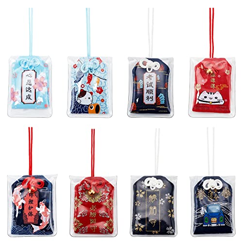 WEBEEDY 8 Stück Omamori Charme Japanischer Schrein Glück Segen Tasche Amulett Glücksbringer Segen Tasche Anhänger Für Die Gesundheit Glücksbringer Japanischer Omamori Anhänger für Auto Autospiegel von WEBEEDY