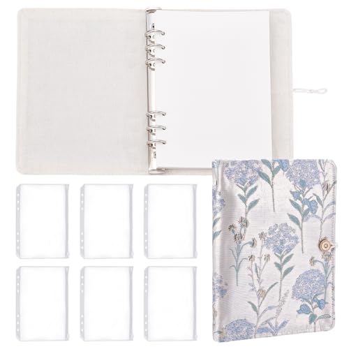 WEBEEDY A5 Notizbuch mit Blumenstickerei 15x21cm Nachfüllbares Hardcover Notizbuch Journal mit floralem Umschlag, 90 Blankopapiere, 6 Reißverschlusstaschen für Frauen Planer Binder Malen & Schreiben von WEBEEDY