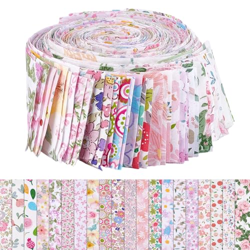 WEBEEDY Boho-Stoffstreifen zum Quilten, 20 Stile, Blumendruck, Gelee-Rolle, Stoff-Streifen, weiche Baumwollstoffe, Bündel, Streifenband zum Nähen, Basteln, Dekoration, Rosa, 6,6 x 100,1 cm, 40 Stück WEBEEDY Boho-Stoffstreifen zum Quilten, 20 Stile, Blumendruck, Gelee-Rolle, Stoff-Streifen, weiche Baumwollstoffe, Bündel, Streifenband zum Nähen, Basteln, Dekoration, Rosa, 6,6 x 100,1 cm, 40 Stück von WEBEEDY