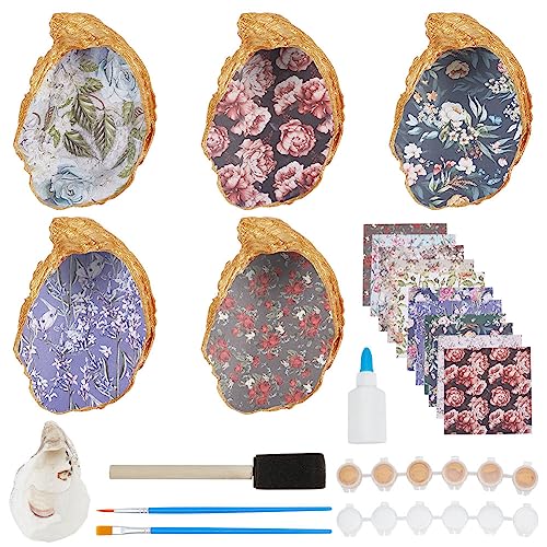 WEBEEDY DIY 5 Stück Austernmuschel-Schmucktablett Muschelschale Strandhaus Dekoration Shell Dekoschale Schmuck Deko Schmuckschale Schmuck-Organizer Bastelset Für Erwachsene von WEBEEDY