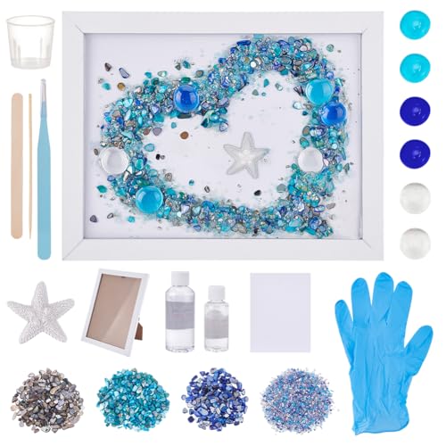 WEBEEDY DIY Herz Sea Glass Harz Kit DIY Sea Glass Kunst Kit Mit Anleitung Für Erwachsene Anfänger Valentinstag Sea Glass Kunst Foto Rahmen Valentinstag(15x20cm) von WEBEEDY