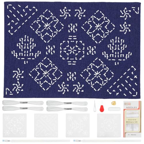 WEBEEDY DIY Sashiko Set Mit Traditionellem Japanischem Sashiko-Muster, Stoff Für Stickerei, Sashiko-Tischsets Mit Anleitung Für Die Dekoration Des Esstisches Zu Hause, Geometrischer Stil WEBEEDY DIY Sashiko Set Mit Traditionellem Japanischem Sashiko-Muster, Stoff Für Stickerei, Sashiko-Tischsets Mit Anleitung Für Die Dekoration Des Esstisches Zu Hause, Geometrischer Stil von WEBEEDY