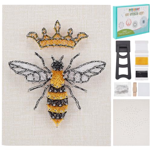 WEBEEDY DIY String Art Kit Bienen Nagel Wickel Zeichenbastelset 3D String Art Malerei Für Erwachsene String Art Zubehör DIY Handwerksset Weihnachtsdekoration 21.5x14.5cm von WEBEEDY
