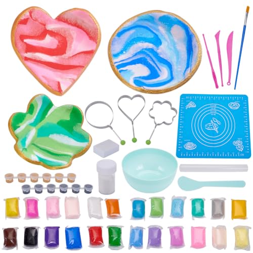 WEBEEDY DIY Ton Schmuckschale Bastelset Für Erwachsene Anfänger Ton Schmuckherstellungsset Lufttrocknendes Ton Schmuckset Enthält Tonwerkzeuge Silikonpad Pinsel Schimmel Schale Schneider von WEBEEDY