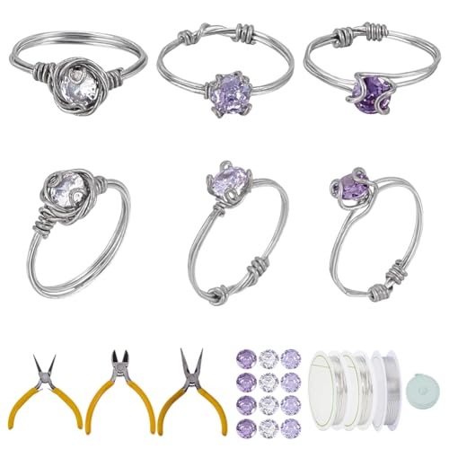 WEBEEDY Diamanten Draht Wrapped Ring-Making Bastelset für die Herstellung von 12-Sets Ringe, Ring Making Kit mit Silber Schmuck Drähte, Diamanten, Zangen Werkzeuge für DIY Schmuck Herstellung WEBEEDY Diamanten Draht Wrapped Ring-Making Bastelset für die Herstellung von 12-Sets Ringe, Ring Making Kit mit Silber Schmuck Drähte, Diamanten, Zangen Werkzeuge für DIY Schmuck Herstellung von WEBEEDY