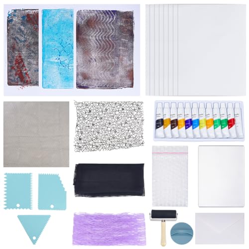 WEBEEDY Gel-Druckplatten-Set, Reticulate Printmaking Supplies enthält 12,7 x 17,8 cm Gelatineplatte, Netzstoff, Druckpapier, Acrylfarbe, wichtige Werkzeuge und Anleitung für Erwachsene und Anfänger WEBEEDY Gel-Druckplatten-Set, Reticulate Printmaking Supplies enthält 12,7 x 17,8 cm Gelatineplatte, Netzstoff, Druckpapier, Acrylfarbe, wichtige Werkzeuge und Anleitung für Erwachsene und Anfänger von WEBEEDY