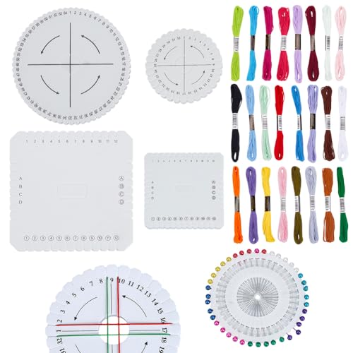 WEBEEDY Kumihimo Set Für Anfänger Japanisches Kumihimo Starter Set Armband Perlengeflecht Kit Enthält 4 Stück Quadratische & Runde Scheibe Mit 12 Fäden Für DIY Armbandzubehör von WEBEEDY