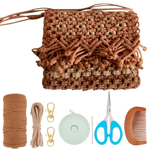 WEBEEDY Macrame Taschen Set DIY Macrame Blumentasche Bastelset Mit 142 Metern 3mm Makramee Schnur (2 Farben) Und Videoanleitungen Handgemachtes Schultertaschen Set als Geburtstagsgeschenk von WEBEEDY