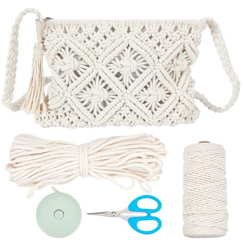 WEBEEDY Makramee Tasche DIY Kit Bohemian Umhängetasche Makramee Geldbörse Set für Erwachsene Anfänger, inklusive 3 mm natürlicher/beige Makramee-Schnur, Häkeltaschen für Frauen Urlaub Strand Dekor, von WEBEEDY