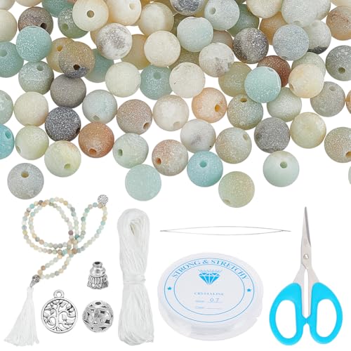 WEBEEDY Mala Halsketten Set 120 Stück Bunte Matte Edelsteinperlen Set Für Die Schmuckherstellung Mit Spacer Perlenquasten Baum Des Lebens Anhänger Mala Perlen Halskette Für Yoga Gebet von WEBEEDY