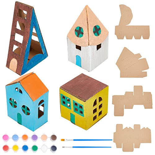 WEBEEDY Papphaus DIY Karton Spielhaus 3D-Karton Mini-Spielhaus Mit Acrylfarben Kit Bastelkarton Pappschloss Zeichnung Graffiti Papier Spielzeug von WEBEEDY