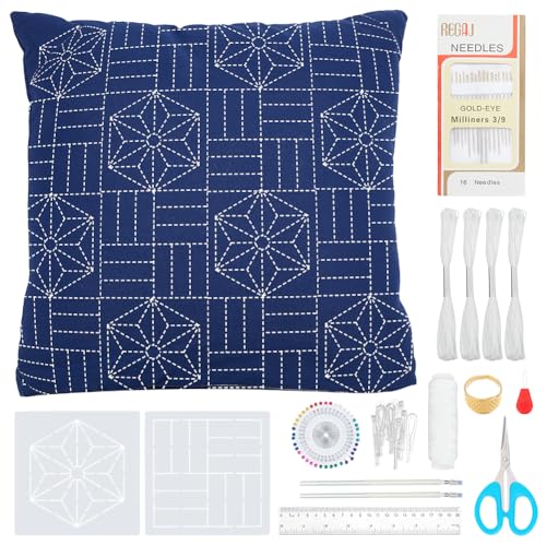 WEBEEDY Sashiko Kissenbezug Set Sashiko Schablone Kissenbezüge Stickset Mit Stickgarn Nadeln Stoff Und Anleitung Für Anfänger Japanische Nadelarbeiten Sofa Dekor 40x40cm WEBEEDY Sashiko Kissenbezug Set Sashiko Schablone Kissenbezüge Stickset Mit Stickgarn Nadeln Stoff Und Anleitung Für Anfänger Japanische Nadelarbeiten Sofa Dekor 40x40cm von WEBEEDY