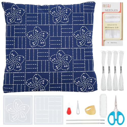 WEBEEDY Sashiko Kissenbezug Vorlagen Set DIY Sashiko Muster Kissenbezug Stickset Japanisches Stickerei Set Mit Anleitung Für Anfänger Zuhause Kissenbezug Nähset Geschenk 40x40cm WEBEEDY Sashiko Kissenbezug Vorlagen Set DIY Sashiko Muster Kissenbezug Stickset Japanisches Stickerei Set Mit Anleitung Für Anfänger Zuhause Kissenbezug Nähset Geschenk 40x40cm von WEBEEDY