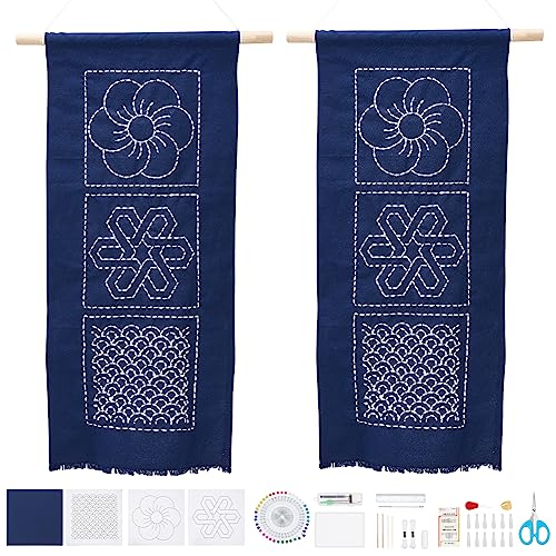 WEBEEDY Sashiko Kit DIY 2 Sets Sashiko Wall Hanging Decor Traditionelle japanische Stickerei Kit mit kompletten Nähen Zubehör von WEBEEDY