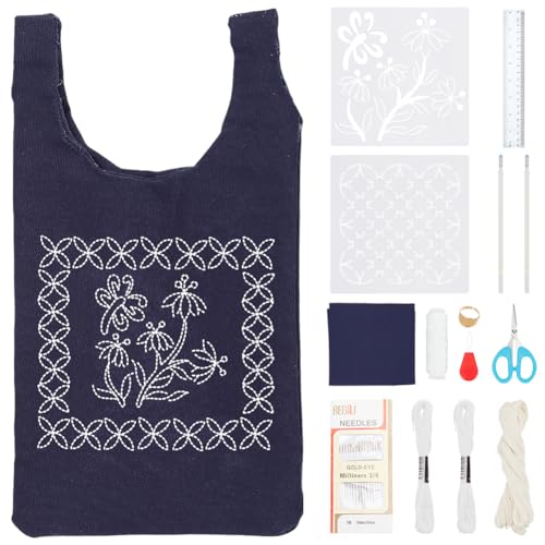 WEBEEDY Sashiko Vorlagen Handtaschen Set Sashiko Blumenmuster Starter Set Mit Anleitung Und Sashiko Schablone Für Erwachsene Anfänger Libellenstickerei Nähset WEBEEDY Sashiko Vorlagen Handtaschen Set Sashiko Blumenmuster Starter Set Mit Anleitung Und Sashiko Schablone Für Erwachsene Anfänger Libellenstickerei Nähset von WEBEEDY