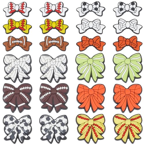 WEBEEDY Silikon-Perlen mit Schleife, buntes Kugelmuster, Schleife, Perlen, Fußball, Baseball, Basketball, Rugby, Volleyball, Sport, Thema, flache Abstandshalter für Schmuckherstellung, Loch: 0,2–0,3 von WEBEEDY