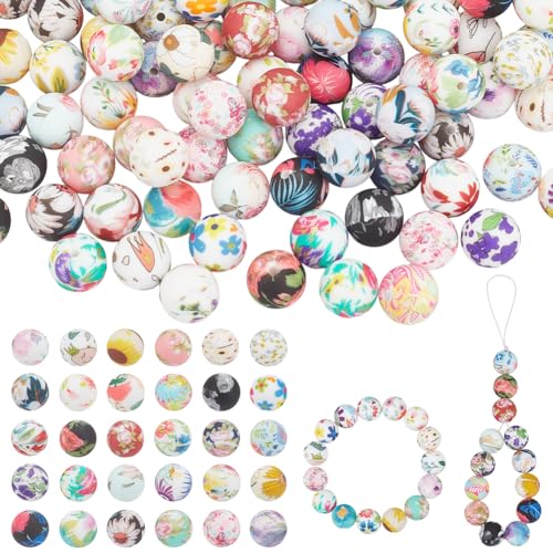 WEBEEDY Silikonperlen, 150 Stück, 15 mm, 30 Stile, rund, Blumendruck, Silikonperlen, bunte Perlen für Perlenstifte, Schlüsselanhänger, Halskette, Armband, Schlüsselband, Schmuckherstellung WEBEEDY Silikonperlen, 150 Stück, 15 mm, 30 Stile, rund, Blumendruck, Silikonperlen, bunte Perlen für Perlenstifte, Schlüsselanhänger, Halskette, Armband, Schlüsselband, Schmuckherstellung von WEBEEDY