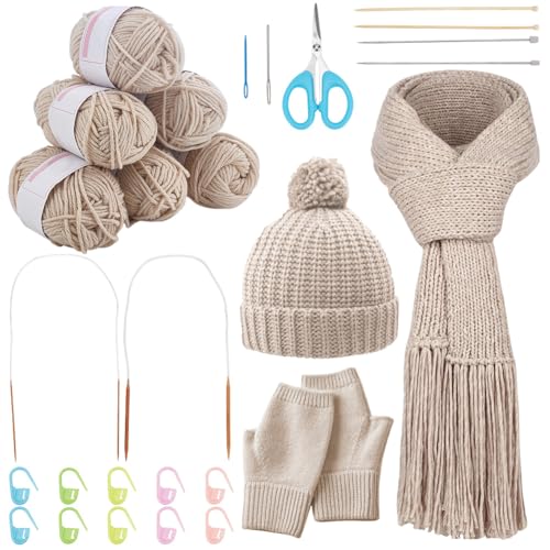 WEBEEDY Strickset für Anfänger Erwachsene, Mütze, Schal, Handschuhe, Stricken, Starter-Set, komplettes Anfänger-Strickset mit Garn, Stricknadeln, leicht verständliche Anleitung zum Häkeln, Zubehör WEBEEDY Strickset für Anfänger Erwachsene, Mütze, Schal, Handschuhe, Stricken, Starter-Set, komplettes Anfänger-Strickset mit Garn, Stricknadeln, leicht verständliche Anleitung zum Häkeln, Zubehör von WEBEEDY