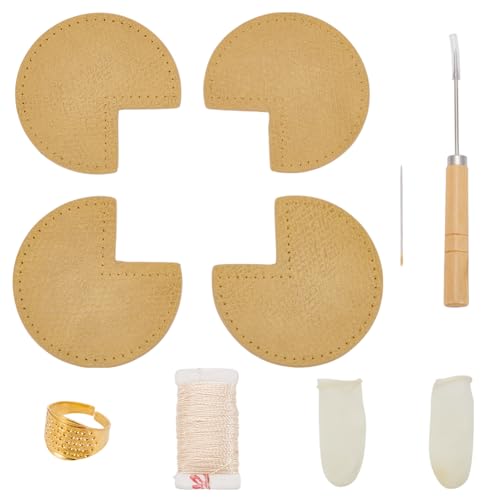 WEBEEDY Taschenecken Reparaturset DIY Kit Für Taschenecken Schutz Gelber Lederstoff Reparaturflicken Mit Kegel Nadel Faden Und Fingerkuppen Für Die Reparatur von Lederhandtaschen Nähen von WEBEEDY