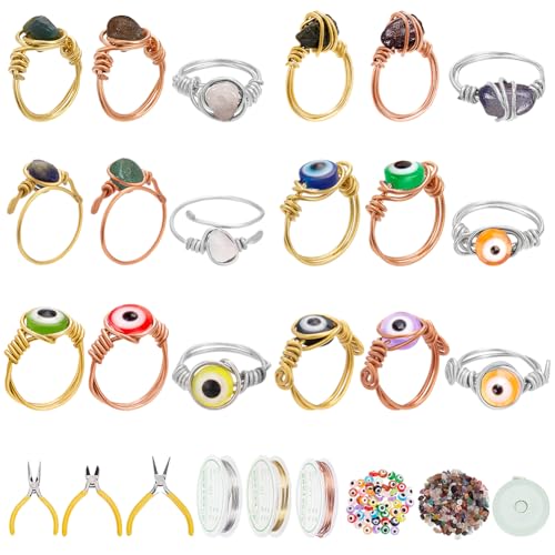 WEBEEDY Wire Wrapped Ring Making Kit DIY Evil Eye Ring - Perlen, Schmuck Zange, Draht, Maßband für Erwachsene und Anfänger zu machen 18 Sets einzigartige Ring,Jahrestag, Hochzeit, Geschenke, 6 Styles WEBEEDY Wire Wrapped Ring Making Kit DIY Evil Eye Ring - Perlen, Schmuck Zange, Draht, Maßband für Erwachsene und Anfänger zu machen 18 Sets einzigartige Ring,Jahrestag, Hochzeit, Geschenke, 6 Styles von WEBEEDY