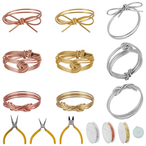 WEBEEDY Wire Wrapped Ring Making Kit Zum Herstellen von 24 Ringsets Mit 3 Farben Schmuckdraht Zangen Werkzeuge Für Erwachsene Schmuck Handwerk Jubiläum Handgefertigtes Geschenk von WEBEEDY
