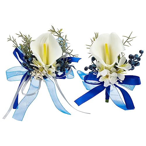 WEBEEDY künstliche Blume Handgelenk Corsage und Männer Boutonniere Set für Bräutigam Braut Hochzeit Party Zeremonie Jahrestag Prom Zubehör Anzug, Calla Lily von WEBEEDY