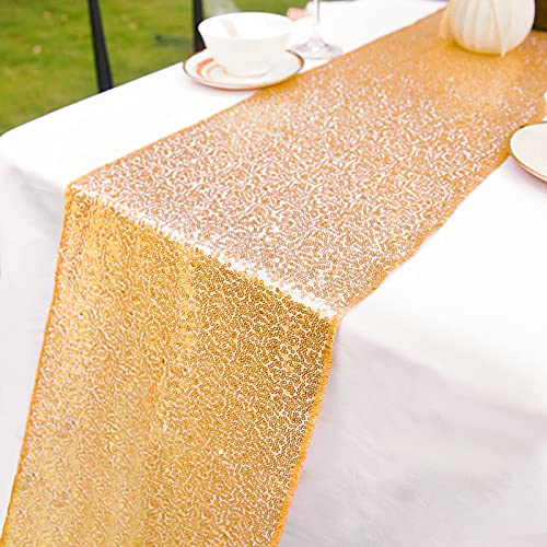 Tischl?Ufer Glitzer rund Pailletten Stoff f¨¹r Hochzeit Geburtstag Party Babypartys Tischdecke Dekoration 30 x 270 cm(Gold 1pack) von WEBGGER