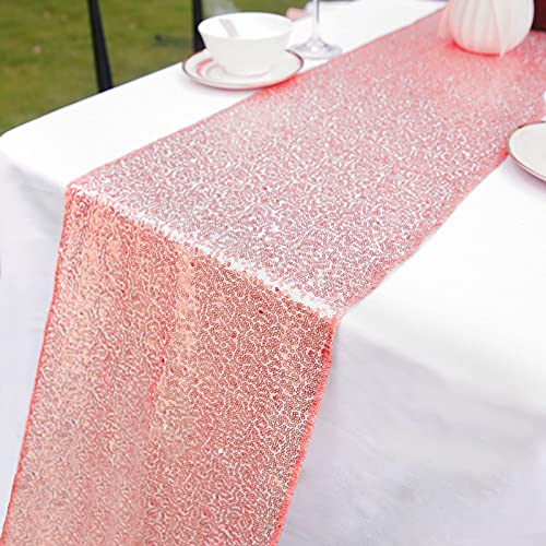 Tischläufer glitzernd rund Pailletten Stoff für Hochzeit Geburtstag Party Babyparty Tischdecke Dekoration 30 x 270 cm (Sekt, 2) von WEBGGER