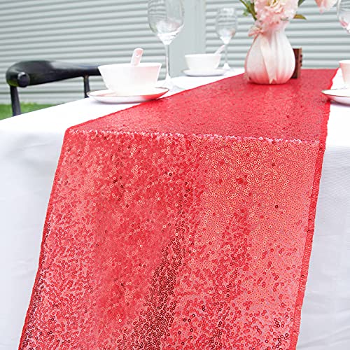 Tischläufer glitzernd rund Pailletten Stoff für Hochzeit Geburtstag Party Babyparty Tischdecke Dekoration 30 x 270 cm (Rot, 2) von WEBGGER
