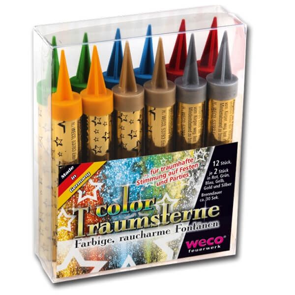 Color-Traumsterne, Mini-Fontänen, 12er Pack von WECO Feuerwerk