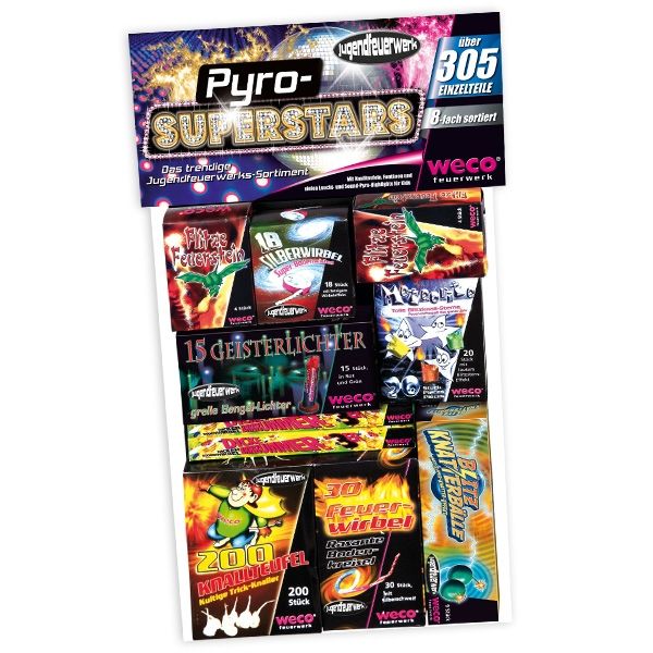 "Pyro Superstars" Feuerwerkssortiment, 8-fach sortiert von WECO Feuerwerk