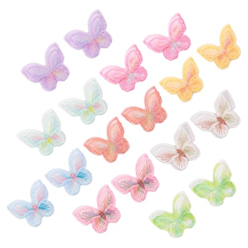 WEDAMOO 18 Stück Spitze Schmetterling Applikation, Spitzenstoff Stickerei Patches, 3D Bunt Doppellagige Organza Applikation, Schmetterlinge Applikationen Zum Aufnähen, für DIY Kleidung, Haarschmuck von WEDAMOO