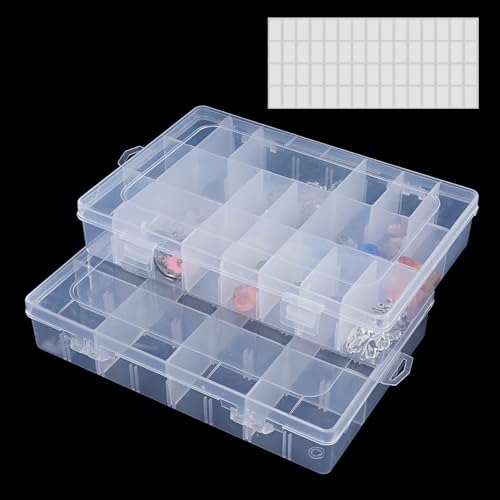 WEDAMOO 2 Stück Sortierbox, Transparente Sortierboxen für Kleinteile, 24 Fächer Plastik Sortierbox, Einstellbar Sortimentskasten, Kleinteile Organizer für Perlen, Schmuck von WEDAMOO