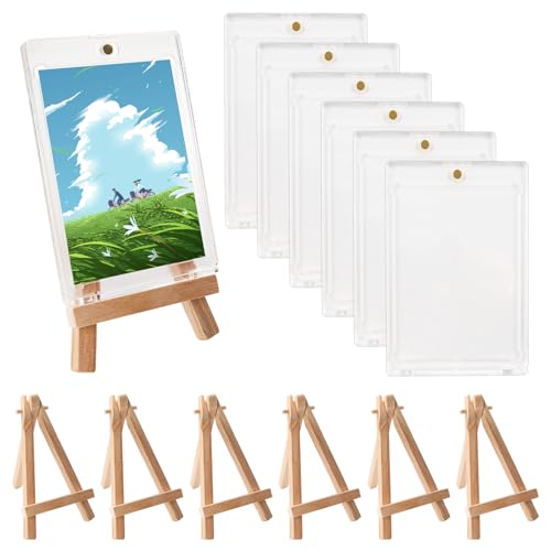 WEDAMOO 6 Stück Magnetic Card Holder, 35PT Magnetischer Kartenhalter Set mit Mini Staffelei Holz, 35PT Transparent Karten Rahmen für Magic, Sportkarten, Baseball, Fußball WEDAMOO 6 Stück Magnetic Card Holder, 35PT Magnetischer Kartenhalter Set mit Mini Staffelei Holz, 35PT Transparent Karten Rahmen für Magic, Sportkarten, Baseball, Fußball von WEDAMOO