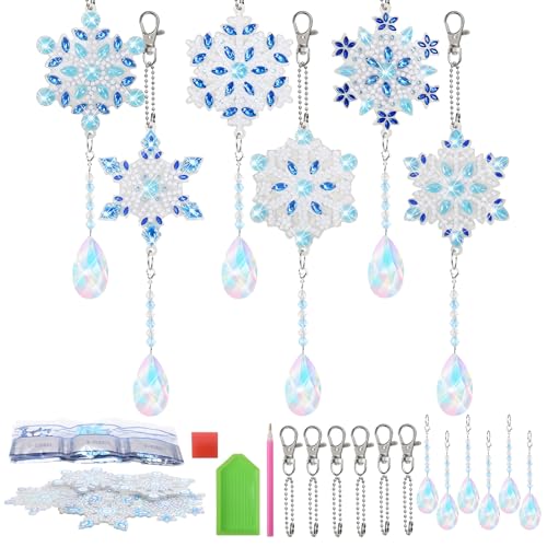 WEDNOK 6 Set Schneeflocke Diamond Painting Sonnenanfänger Schneeflocke Bastelset Kristall Anhänger Weihnachtsdeko Suncatcher zum Basteln für Kinder Winter Weihnachten Weihnachtsbaum Fenster von WEDNOK