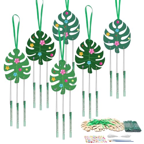 WEDNOK 9 Stück Blätter Windspiel Bastelset Kinder Palmenblätter Klangspiel Basteln Holz Palm Sunday Party Monstera Kreativsets für Mädchen Junge Hawaiian Luau Dschungel Tropische von WEDNOK