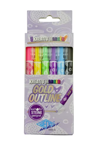 WEDO 252700699 Kreativ-Marker Gold+Outline zum Gestalten malt auf Steinen Strichstärke je nach Druck 1-2 mm 6 Farben/Stifte Mehrfarbig WEDO 252700699 Kreativ-Marker Gold+Outline zum Gestalten malt auf Steinen Strichstärke je nach Druck 1-2 mm 6 Farben/Stifte Mehrfarbig von WEDO