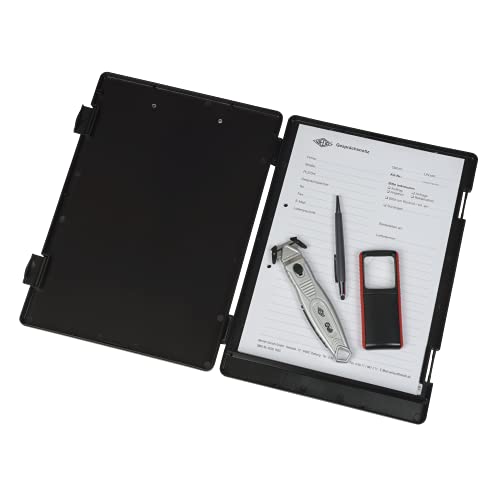 WEDO 575001 Klemmbrett (A4) mit Aufbewahrungsfach für Formulare, Rechner und mehr, stabile Metallklemme, Stiftehalterung (schwarz) von WEDO
