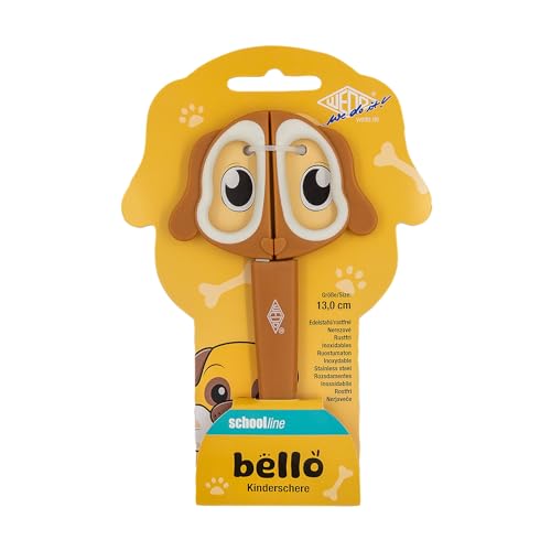 WEDO Kinderschere 13 cm Hundemotiv Bello braun – Bastelschere mit Softgriff & runder Spitze von WEDO