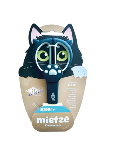 WEDO Kinderschere 13 cm Katze Mietze schwarz – Bastelschere mit Softgriff & runder Spitze von WEDO