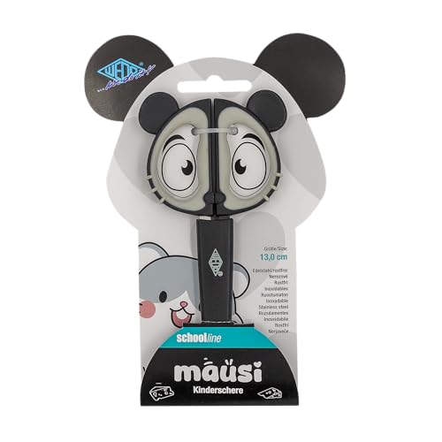 WEDO Kinderschere 13 cm Maus Mausi – Bastelschere schwarz/grau mit Softgriff und runder Spitze von WEDO