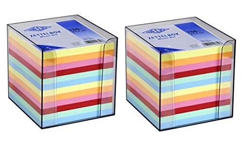 WEDO Zettelbox Kunststoff (9x9 cm, rauchglas gefüllt, 700 Blatt, 6 farbig) (2X Zettelbox) von WEDO