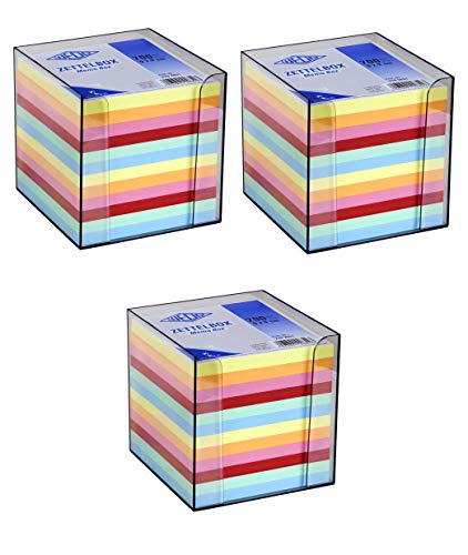 WEDO Zettelbox Kunststoff (9x9 cm, rauchglas gefüllt, 700 Blatt, 6 farbig) (3X Zettelbox) von WEDO