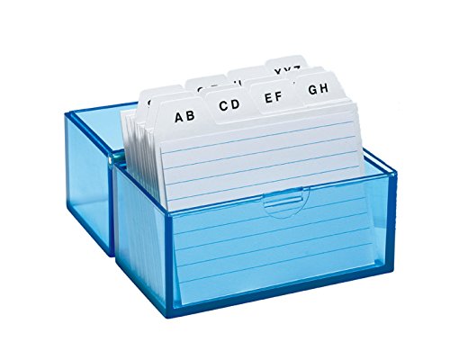 Wedo 2508303 Karteibox DIN A8 quer aus Kunststoff inklusive 100 Karteikarten, 150 Karten, weiß/liniert/transparentblau von WEDO